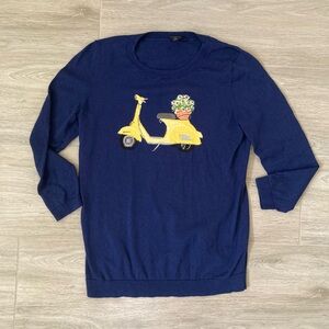 Talbots Navy 3/4 Sleeve Sweater with Yellow Scooter